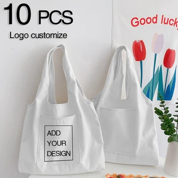 10ШТ Дизайнерская сумка-тоут Сумки на заказ с логотипом Дизайн Белая Сумка для покупок Модные Женские дорожные холщовые сумки через плечо