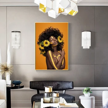 Оранжевый Новый модный плакат черной женщины, картина на холсте, принт для гостиной, домашний декор, настенная художественная живопись, плакат без рамы