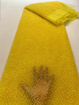 Высококачественная Африканская 3D Цветочная Вышивка Бисером Кружевная Ткань Ручной Работы Французский Тюль Кружевная Ткань Для Шитья Свадебного платья PL340-1