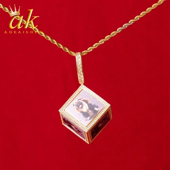 Aokaishen, Изготовленное на заказ ожерелье с подвеской в виде фотопроекции для мужчин, Квадратное ювелирное изделие с изображением 2021, тренд хип-хопа