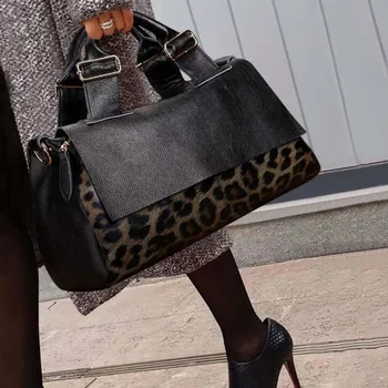 Модные большие сумки-тоут из натуральной кожи с леопардовым рисунком, мягкая дорожная сумка из воловьей кожи, женские сумки выходного дня на длинном ремне