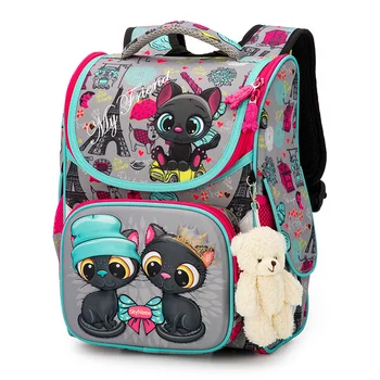 Ортопедический школьный рюкзак для девочек, Кавайный мультяшный кот, Сумки для учащихся начальной школы 1-3 класса, Детские ранцы, Женская сумка для книг 7-9 лет
