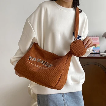 Женские Школьные сумки-мессенджеры для женщин, Женская Дизайнерская сумка с буквами, Большие Вместительные Повседневные Вельветовые женские сумки на плечо