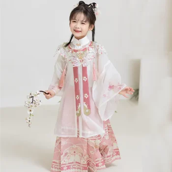 Комплект китайского платья Hanfu для девочек, имитирующий китайскую династию Мин, Повседневный комплект платья Hanfu для девочек