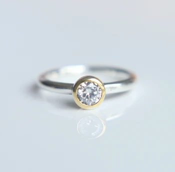 простые кольца из циркония с одним камнем, европейский стиль, 100% серебро 925 пробы, золотое кольцо для женщин