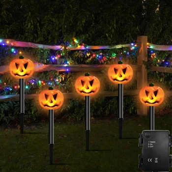 Садовые колья, световая тыква, украшения на Хэллоуин, Струнная лампа, Водонепроницаемая тыквенная лампа на батарейках для двора дома с привидениями
