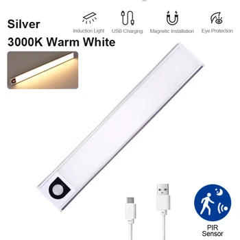 Светодиодный ультратонкий светильник для шкафа, Перезаряжаемый датчик движения, USB Индукционная лампа, Шкаф для одежды, Кухонный ночник для дома