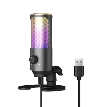 Heikuding USB Микрофон для ПК PS4 PS5 MAC Конденсаторный Игровой Микрофон с Выходом на наушники и кнопкой отключения звука и Подсветкой для дыхания USB MIC