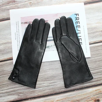 Bickmods Женские черные Перчатки из натуральной кожи с пуговицами, модные 2 типа, Сохраняющие тепло зимой и осенью, варежки