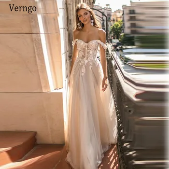 Verngo, пляжное свадебное платье в стиле бохо, элегантное свадебное платье трапециевидной формы в деревенском стиле, кружевная аппликация, тюлевое платье для невесты в стиле милой невесты