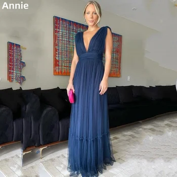 Annie Элегантные женские платья для выпускного вечера, Сексуальные вечерние платья с глубоким V-образным вырезом, темно-синие 2023, Vestidos De Noche