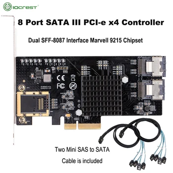 IOCREST PCIex4 до 8 Внутренних портов SATA 6g Marvell9215 Двойная плата контроллера чипсета SFF8087 с 2 кабелями Mini SAS-SATA