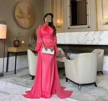 Арбузно-красные шифоновые длинные платья для выпускного Вечера, обтягивающие шею на бретелях, расшитые бисером, длина до пола, Женское вечернее платье из Саудовской Аравии