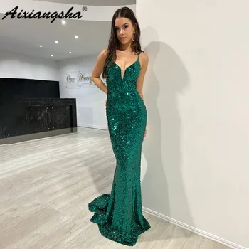 Aixiangsha Изумрудно-Зеленое Платье Русалки со шнуровкой и блестками, платье для выпускного Вечера, Вечернее платье vestidos de noche Для женщин
