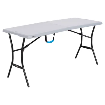 Долговечный новый складной стол с 5-футовым столом, раскладывающийся пополам, серый