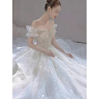Роскошное Сверкающее Свадебное платье с открытыми плечами 2023, Бальное платье Принцессы, Расшитое бисером, Платья невесты Vestido De Noiva