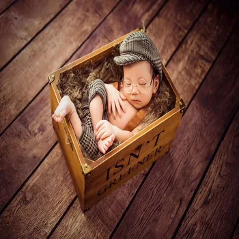 Реквизит для фотосъемки новорожденных, детская шапочка в клетку и комбинезон, 1 комплект, аксессуары для фотосъемки детского костюма