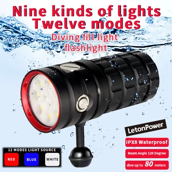 LetonPower Дайвинг фонарик 25000 люмен подводный фонарик 100 м фонарь для подводного плавания Type-C Зарядка подводного видео света