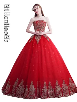 Свадебное платье невесты, красное бандажное бальное платье с вышивкой, платья для выпускного вечера на шнуровке