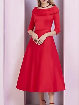 Простое Рубиново-Красное Вечернее платье Трапециевидной формы, Элегантное Атласное Платье для Выпускного Вечера Длиной до Колена, Vestidos Fiesta Robe De Soiree