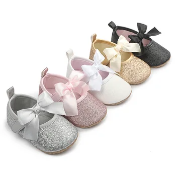 Новая детская обувь с блестящим узлом в виде бабочки, мягкая нескользящая подошва, обувь для новорожденных девочек, Детская кроватка, Первые ходунки, обувь для малышей