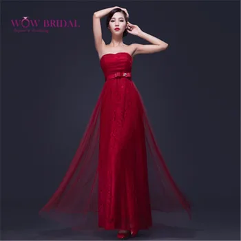 Длинное вечернее платье Wowbridal бордового цвета, красное кружевное платье В пол, Трапециевидное свадебное платье длиной до пола, вечернее платье