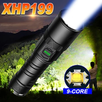 Новое обновление XHP199, мощный светодиодный фонарик 18650, USB-аккумуляторный фонарь, Водонепроницаемая тактическая вспышка, Масштабируемый охотничий фонарь