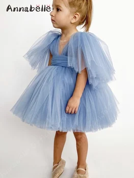 Свадебное платье для девочек Annabelle, модное платье с V-образным вырезом и отделкой лентой, Элегантные платья для девочек для Свадеб