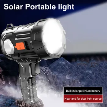 Солнечный светодиодный фонарик, мощный прожектор, прожектор для работы на открытом воздухе, Аварийная лампа, USB Перезаряжаемая лампа для кемпинга и рыбалки