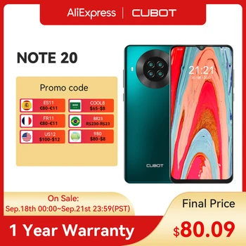 Оригинальный Cubot Note 20 NFC 3 ГБ ОЗУ 64 ГБ ПЗУ Смартфон 6,5 