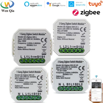 Модуль Tuya Smart Life ZigBee 3.0 Smart Switch С/Без нейтрального беспроводного реле включения света 1/2 Gang Для Alexa Google Home