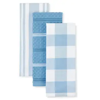 Кухонные полотенца в клетку двойного назначения, 3 комплекта, синий бархат, 16 