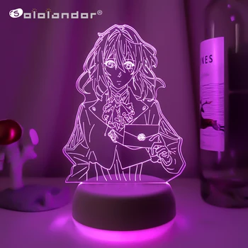 Акриловая светодиодная ночная лампа Аниме Violet Evergarden для спальни, Декоративный ночник для комнаты, подарок на День Рождения, 3D настольная лампа Манга
