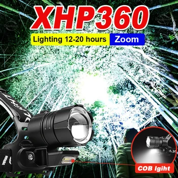 XHP360 Мощный светодиодный налобный фонарь Перезаряжаемый светодиодный налобный фонарь 18650 для рыбалки, 120 Вт, дальнобойный головной фонарь, фонарь