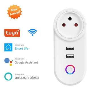 Smart Life Tuya 16A Israel IL Wi-Fi Штекер с двумя USB-разъемами, таймер голосового управления, защита от перенапряжения Alexa Google Home