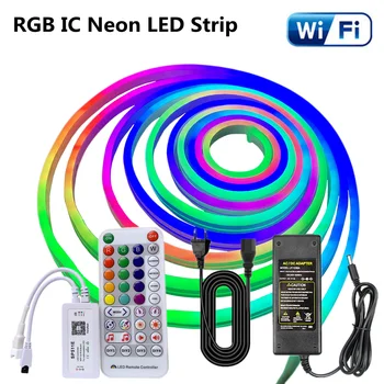 RGBIC Светодиодные Неоновые Ленты 12V 5m 6x13 8x16 Dream Color Rainbow Водонепроницаемый Пиксельный RGB Гибкий Светильник Лента Приложение WiFi Управление Alexa