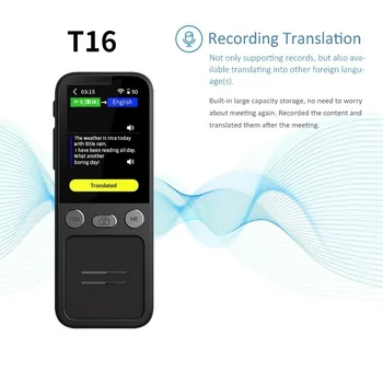 T16 AI Voice Переводчик в режиме реального времени на 138 разных онлайн-языков с возможностью записи голоса на большом сенсорном экране с диагональю 3,1 дюйма T12