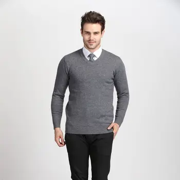 Толстые свитера из 100% шерсти, Осенне-зимние повседневные мужские Модные кашемировые свитера с v-образным вырезом и длинным рукавом, Пуловеры