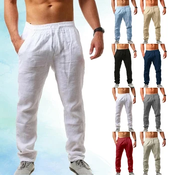 2023, Мужские Новые модные Повседневные спортивные брюки с эластичной резинкой на талии, хлопковые и льняные однотонные брюки