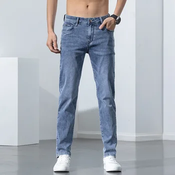 2023, Новые мужские джинсы-скинни в стиле Стрейч, Новые Весенние Модные Повседневные Брюки из Хлопчатобумажного денима, Мужские Брюки