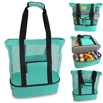 Многофункциональная сетчатая прозрачная сумка высокой емкости, двухслойное сохранение тепла, Большие пляжные сумки для пикника, сумка для плавания