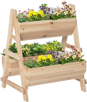 Приподнятая садовая клумба, Двухъярусная приподнятая коробка для кашпо с подставкой, Нетканый материал для овощей, трав, цветов