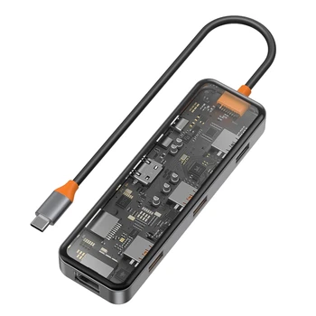 Док-станция-концентратор 8 в 1 USB C с портом, совместимым с 4K HDMI, устройство чтения карт Ethernet SD / TF