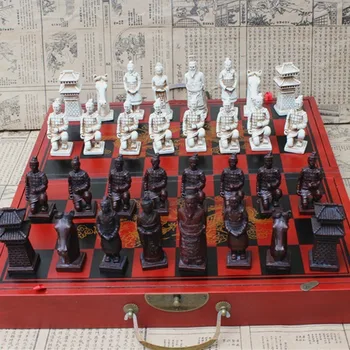 Антикварный шахматный набор Трехмерных супер больших шахматных фигур Деревянная Складная шахматная доска Терракотовые фигурки воинов