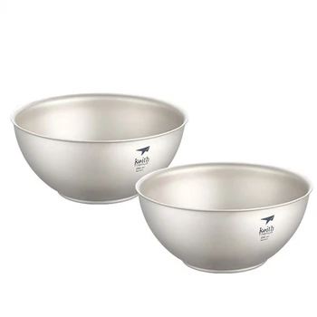 Посуда для кемпинга Keith, Титановая чаша, 250 мл, 2 шт., Антибактериальная посуда с двойными стенками, Столовые приборы для пикника на открытом воздухе, Миски для риса
