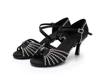 Женская обувь для латиноамериканских танцев, женские кроссовки для танцев со стразами, современные Сандалии для бальных танцев Ча-Ча-Танго для девочек 5/7 см