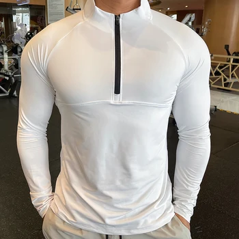 Высококачественные мужские быстросохнущие футболки для бега, одежда для фитнеса, спортивная рубашка для спортзала, топы, футболки для мышц, футболки с длинным рукавом на молнии