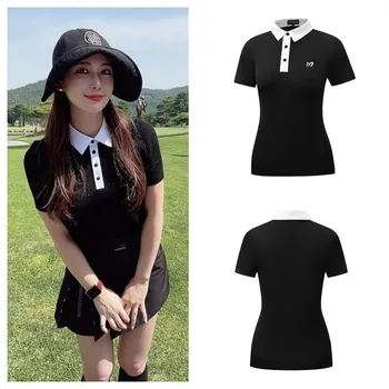 Летняя корейская одежда для гольфа, Женская футболка с короткими рукавами, тонкая модная черно-белая классическая рубашка поло с отворотом
