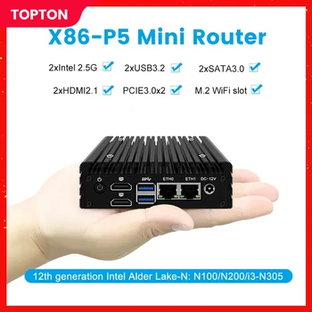 Topton X86 P5 Супер Мини-маршрутизатор 12-го поколения Intel N100 DDR5 4800 МГц Брандмауэр ПК 2x i226-V 2,5G LAN Безвентиляторный Мини-ПК Сервер Proxmox