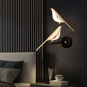 Художественная лампа в скандинавском стиле с изображением сороки-птицы, светодиодная лампа, освещение спальни для гостиной, домашний декор, настенное бра, внутреннее освещение